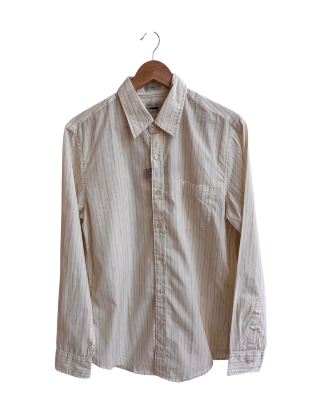 J Crew Slim Untucked Secret Wash cotton poplin shirt Men Sz M Yellow Blue Stripe